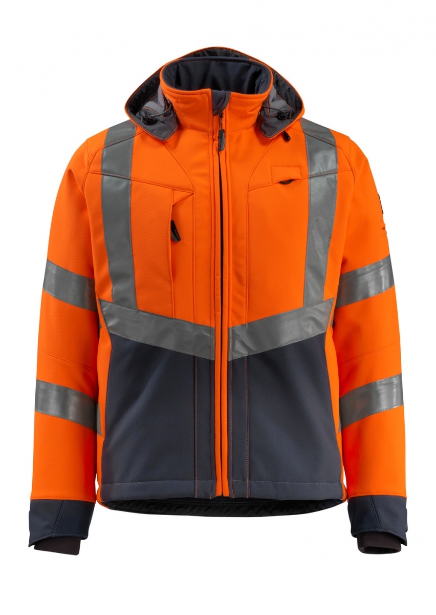 MASCOT-Workwear, Warnschutz-Soft Shell Jacke, Blackpool,  360 g/m, orange/schwarzblau