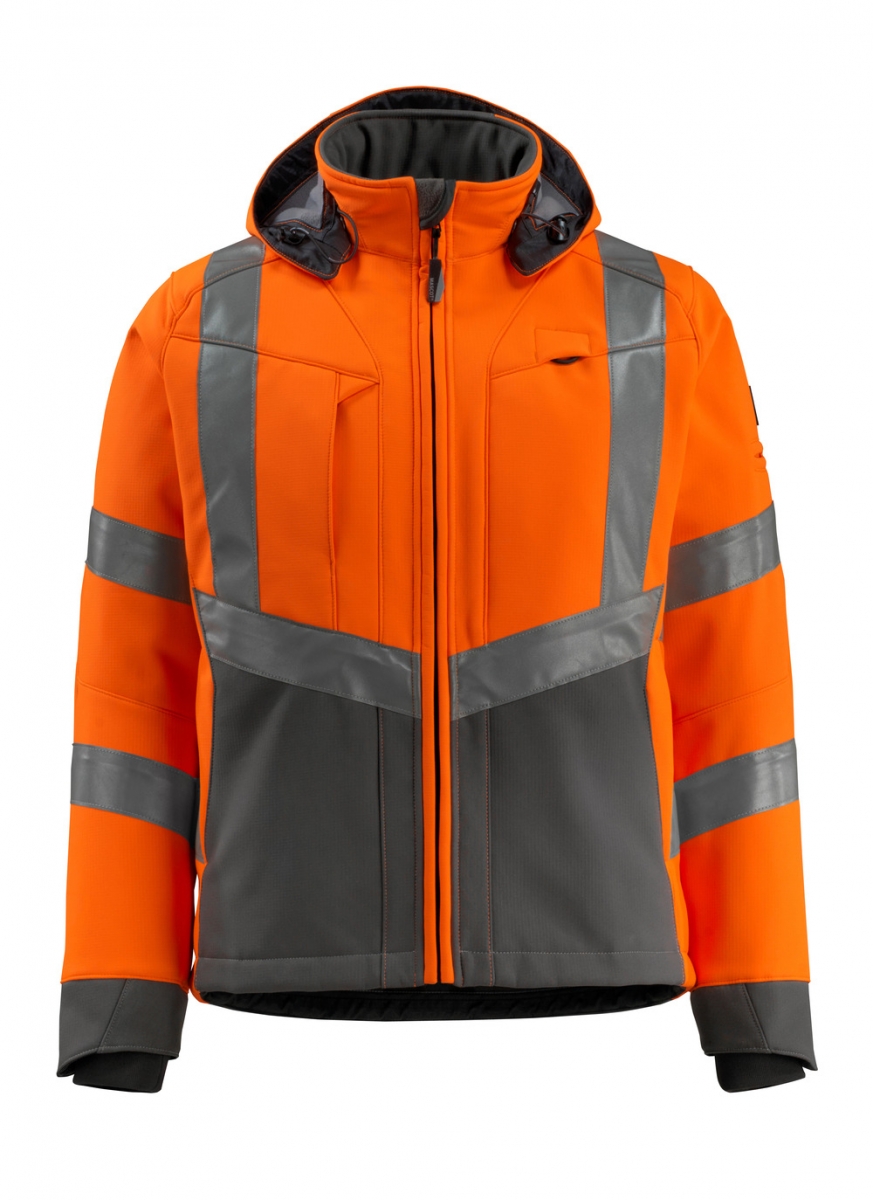 MASCOT-Workwear, Warnschutz-Soft Shell Jacke, Blackpool,  360 g/m, orange/dunkelanthrazit