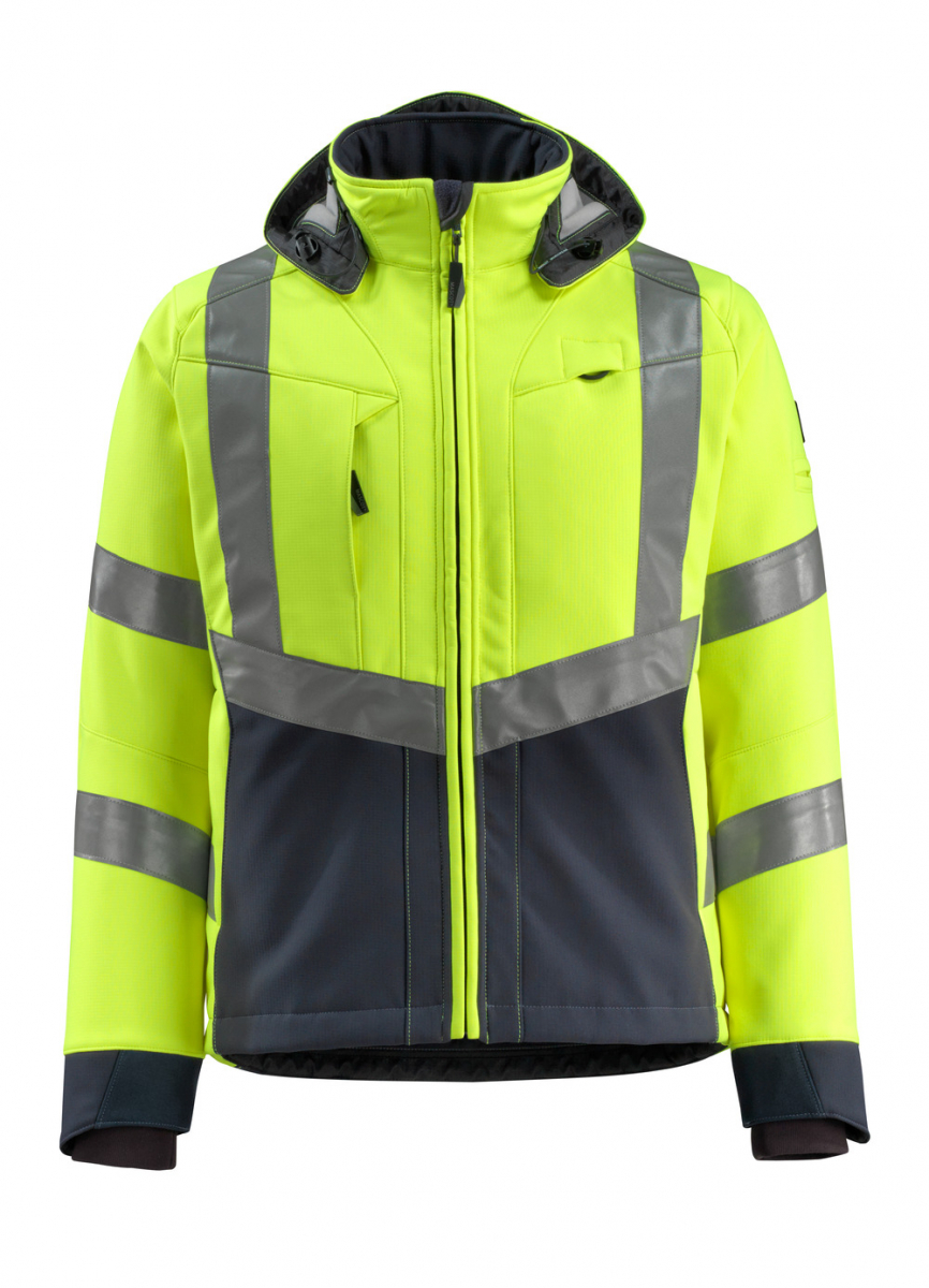 MASCOT-Workwear, Warnschutz-Soft Shell Jacke, Blackpool, 360 g/m², gelb/schwarzblau