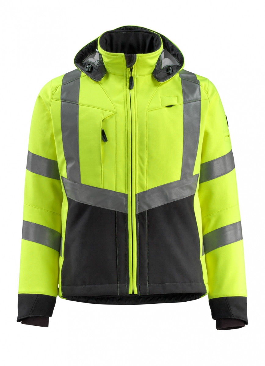 MASCOT-Workwear, Warnschutz-Soft Shell Jacke, Blackpool,  360 g/m, gelb/schwarz
