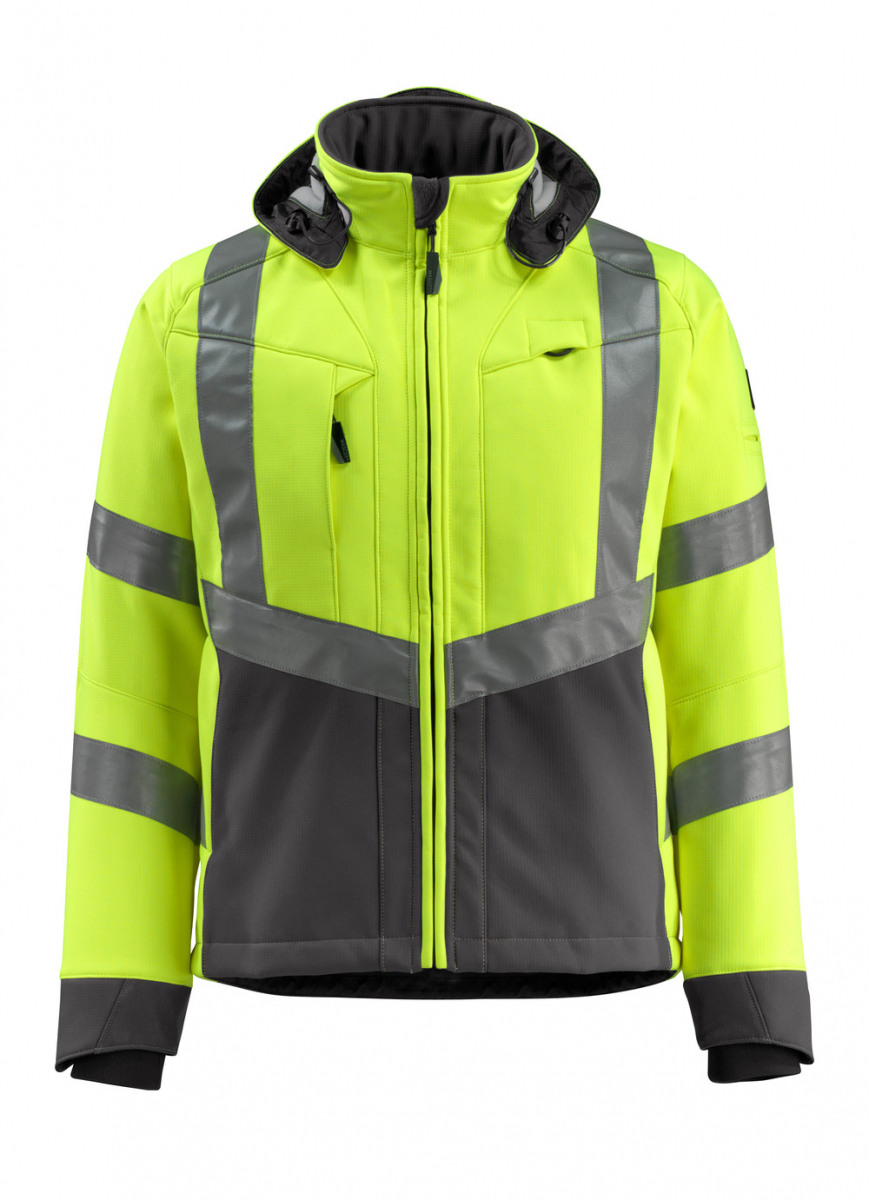 MASCOT-Workwear, Warnschutz-Soft Shell Jacke, Blackpool, 360 g/m², gelb/dunkelanthrazit