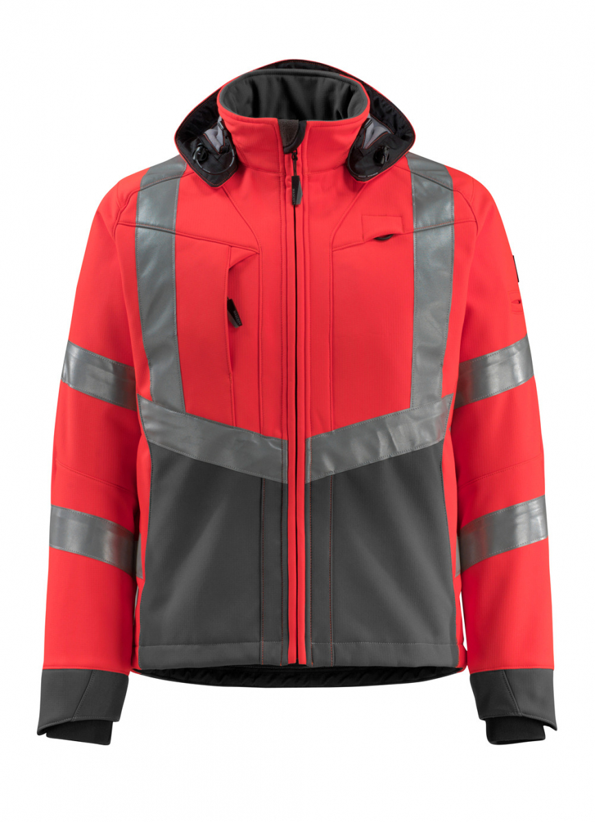 MASCOT-Workwear, Warnschutz-Soft Shell Jacke, Blackpool, 360 g/m², rot/dunkelanthrazit