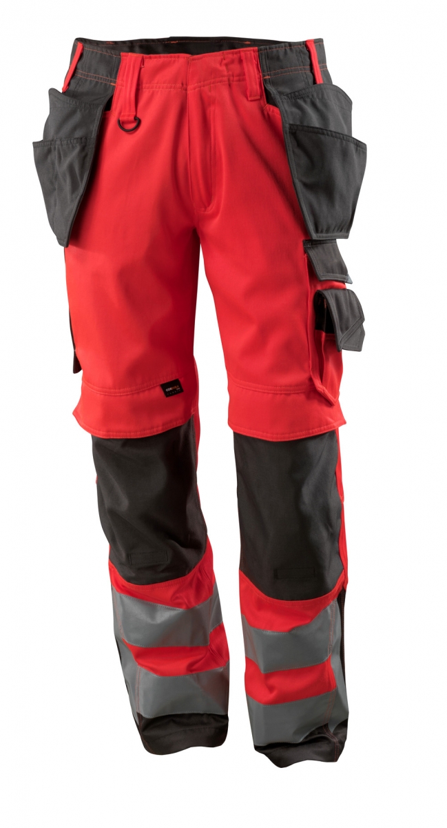 MASCOT-Workwear, Warnschutz-Bundhose, Wigan,  76 cm, 290 g/m, rot/dunkelanthrazit