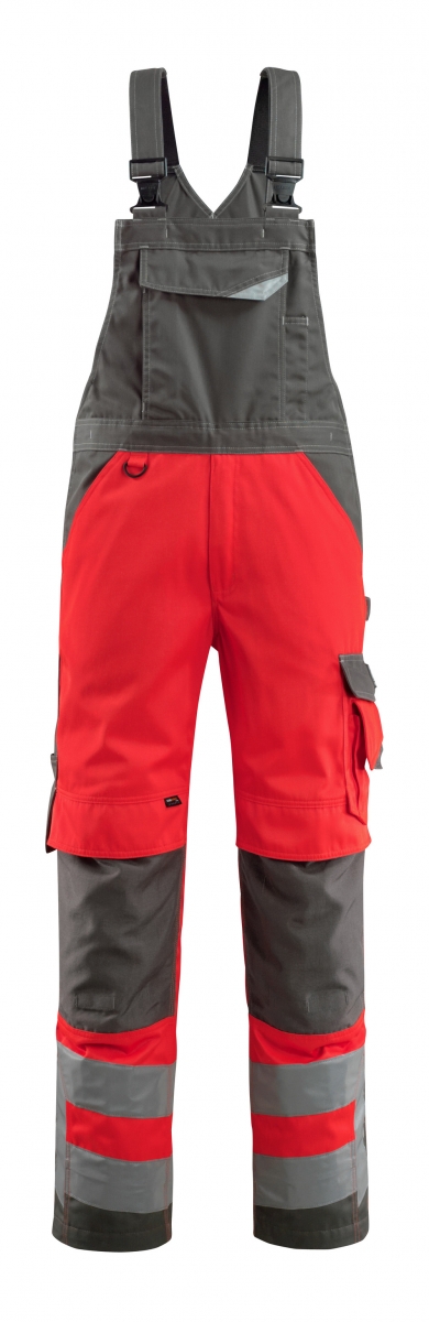 MASCOT-Workwear, Warnschutz-Latzhose, Newcastle,  76 cm, 290 g/m, rot/dunkelanthrazit