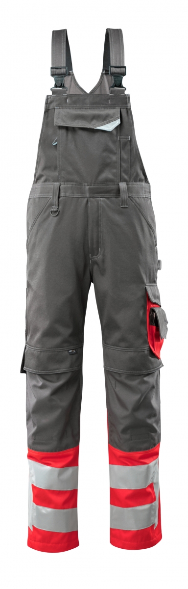 MASCOT-Workwear, Warnschutz-Latzhose, Sunderland,  76 cm, 290 g/m, dunkelanthrazit/rot