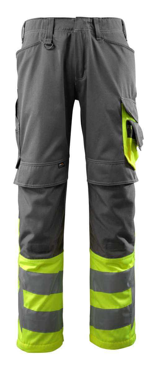 MASCOT-Workwear, Warnschutz-Bundhose, Leeds,  76 cm, 290 g/m, dunkelanthrazit/gelb