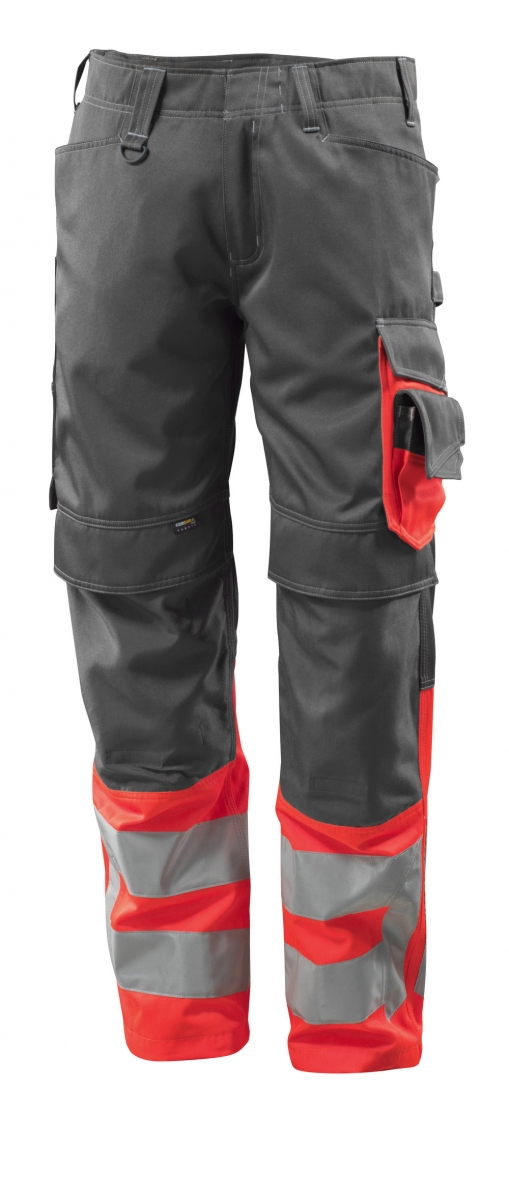 MASCOT-Workwear, Warnschutz-Bundhose, Leeds,  76 cm, 290 g/m, dunkelanthrazit/rot