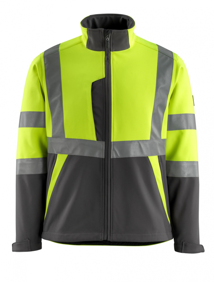 MASCOT-Workwear, Warnschutz-Soft Shell Jacke, Kiama,  280 g/m, gelb/dunkelanthrazit
