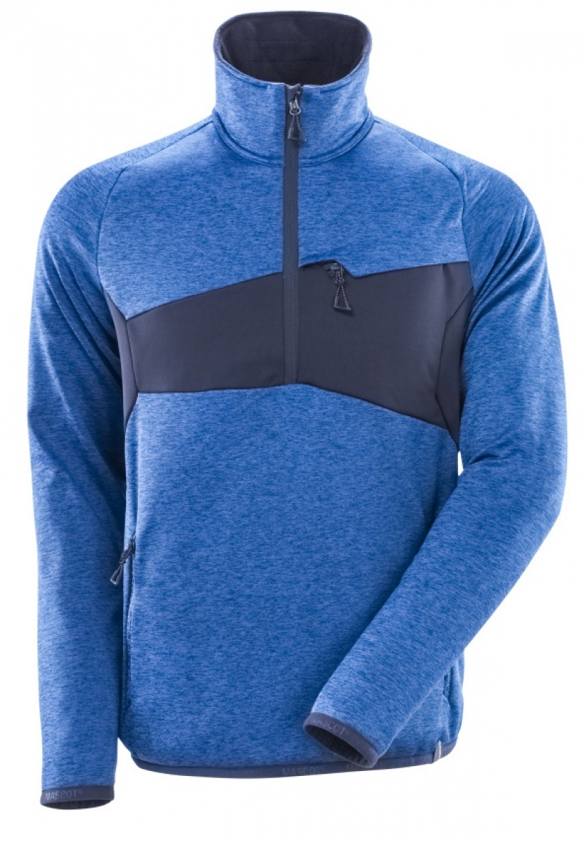 MASCOT-Workwear, Klteschutz, Fleecepullover mit kurzem Reiverschluss, 260 g/m, azurblau/schwarzblau