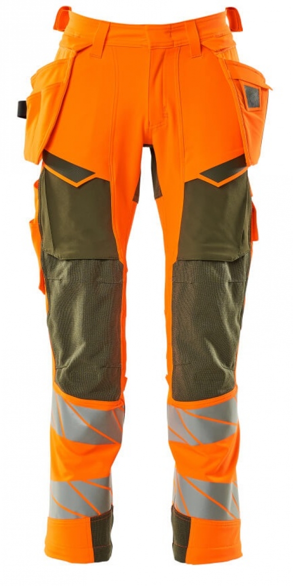 MASCOT-Workwear, Warnschutz-Bundhose, ACCELERATE SAFE, 76 cm, warnorange/moosgrn