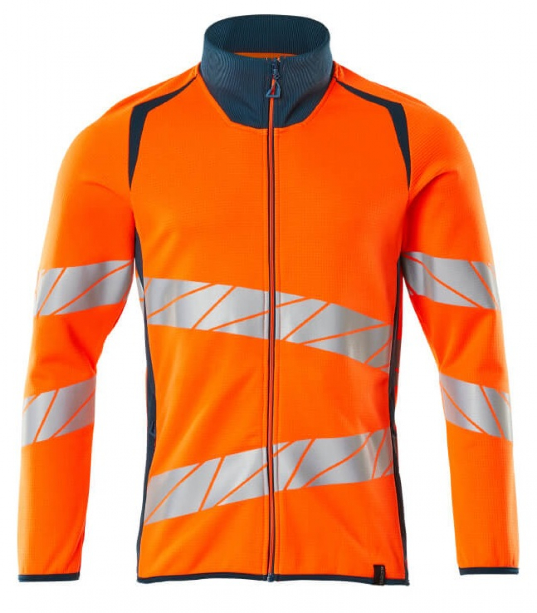 MASCOT-Workwear, Warnschutz-Sweatshirt mit Reißverschluss, ACCELERATE SAFE, warnorange/dunkelpetroleum