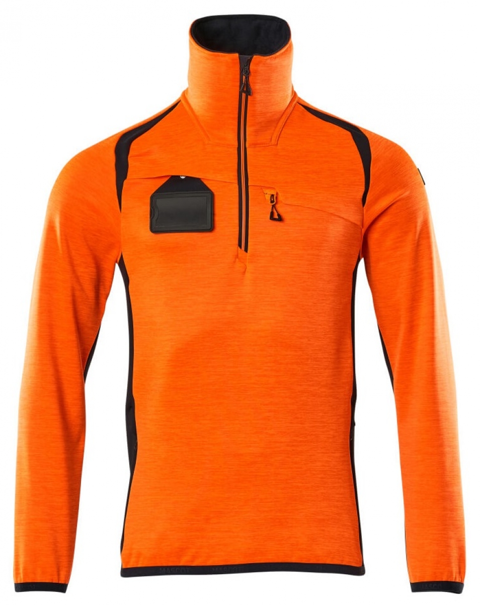 MASCOT-Workwear, Warnschutz-Fleece-Pullover, ACCELERATE SAFE, high vis orange/schwarzblau