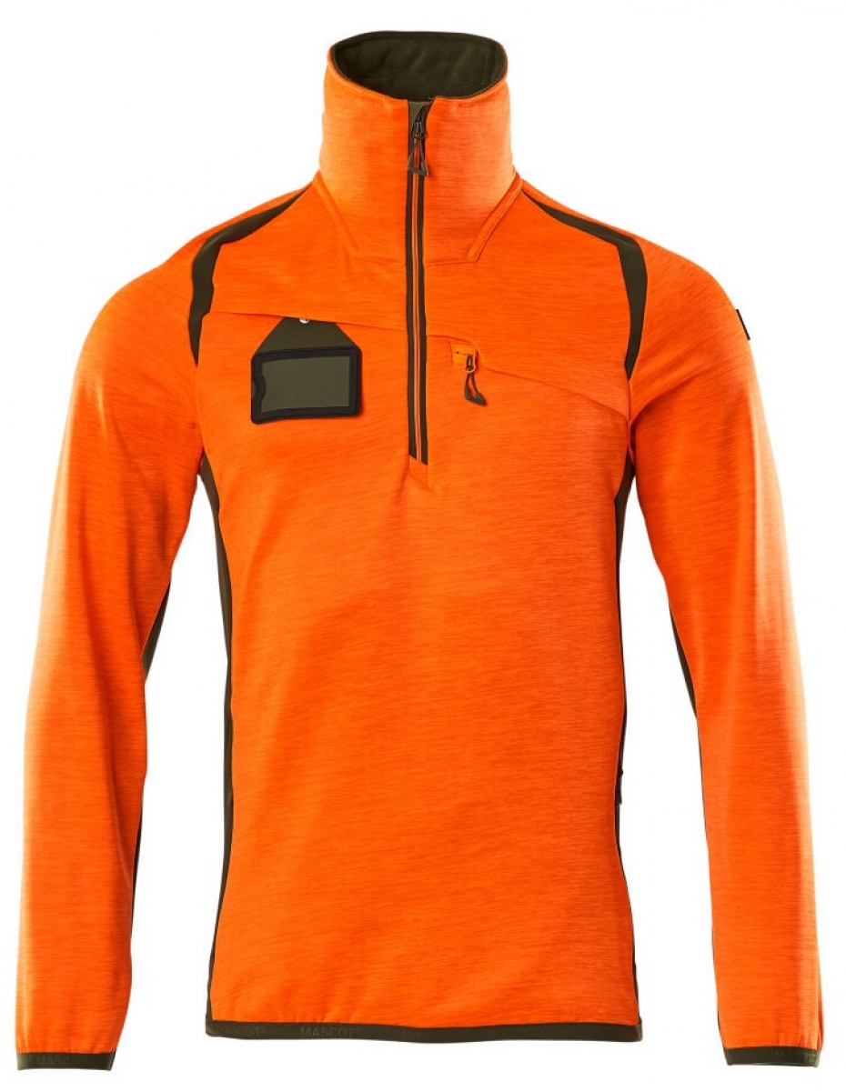 MASCOT-Workwear, Warnschutz-Fleece-Pullover, ACCELERATE SAFE, high vis orange/moosgrn