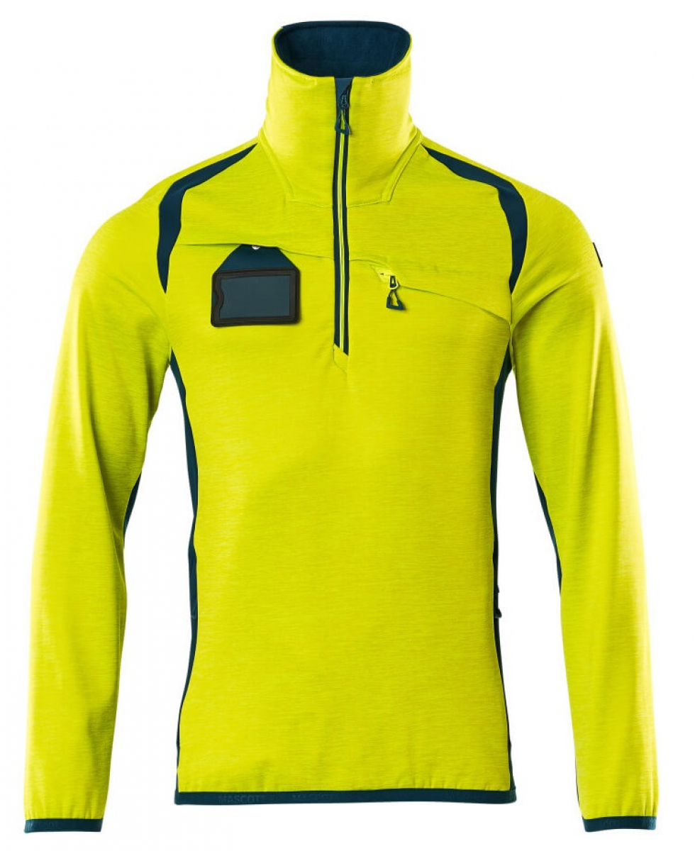 MASCOT-Workwear, Warnschutz-Fleece-Pullover, ACCELERATE SAFE, high vis gelb/dunkelpetroleum