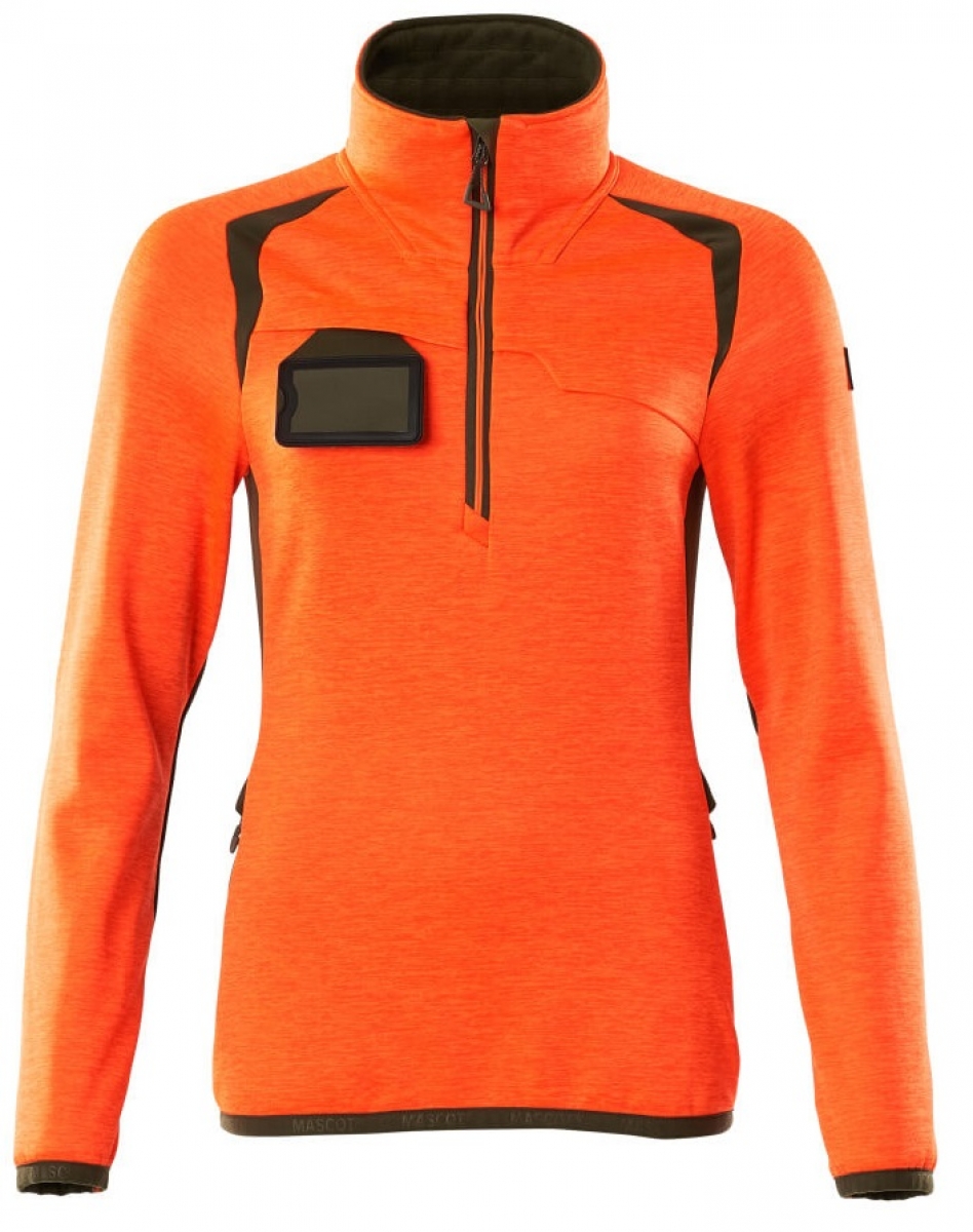 MASCOT-Workwear, Warnschutz-Damen Fleece-Pullover, ACCELERATE SAFE, high vis orange/moosgrn