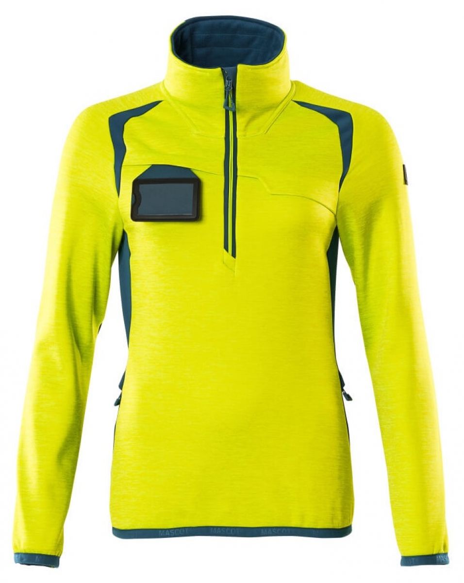 MASCOT-Workwear, Warnschutz-Damen Fleece-Pullover, ACCELERATE SAFE, high vis gelb/dunkelpetroleum