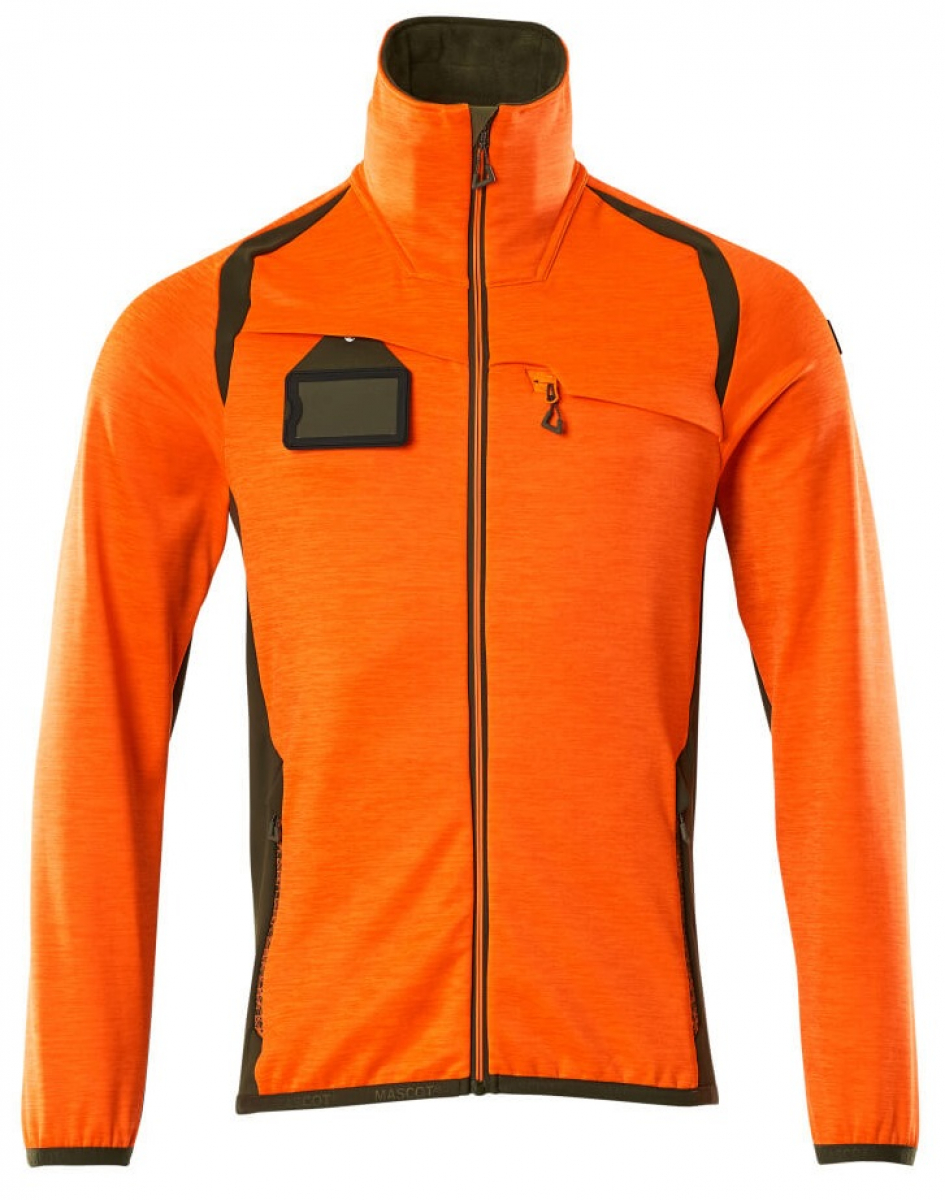 MASCOT-Workwear, Warnschutz-Fleece-Pullover, ACCELERATE SAFE, high vis orange/moosgrün