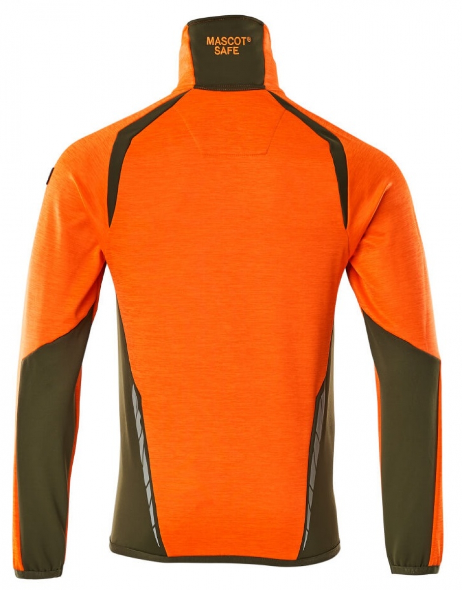 MASCOT-Workwear, Warnschutz-Fleece-Pullover, ACCELERATE SAFE, high vis orange/moosgrn