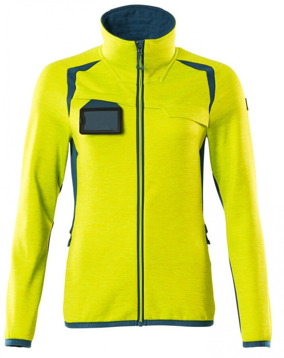 MASCOT-Workwear, Warnschutz-Damen Fleece-Jacke, ACCELERATE SAFE, high vis gelb/dunkelpetroleum