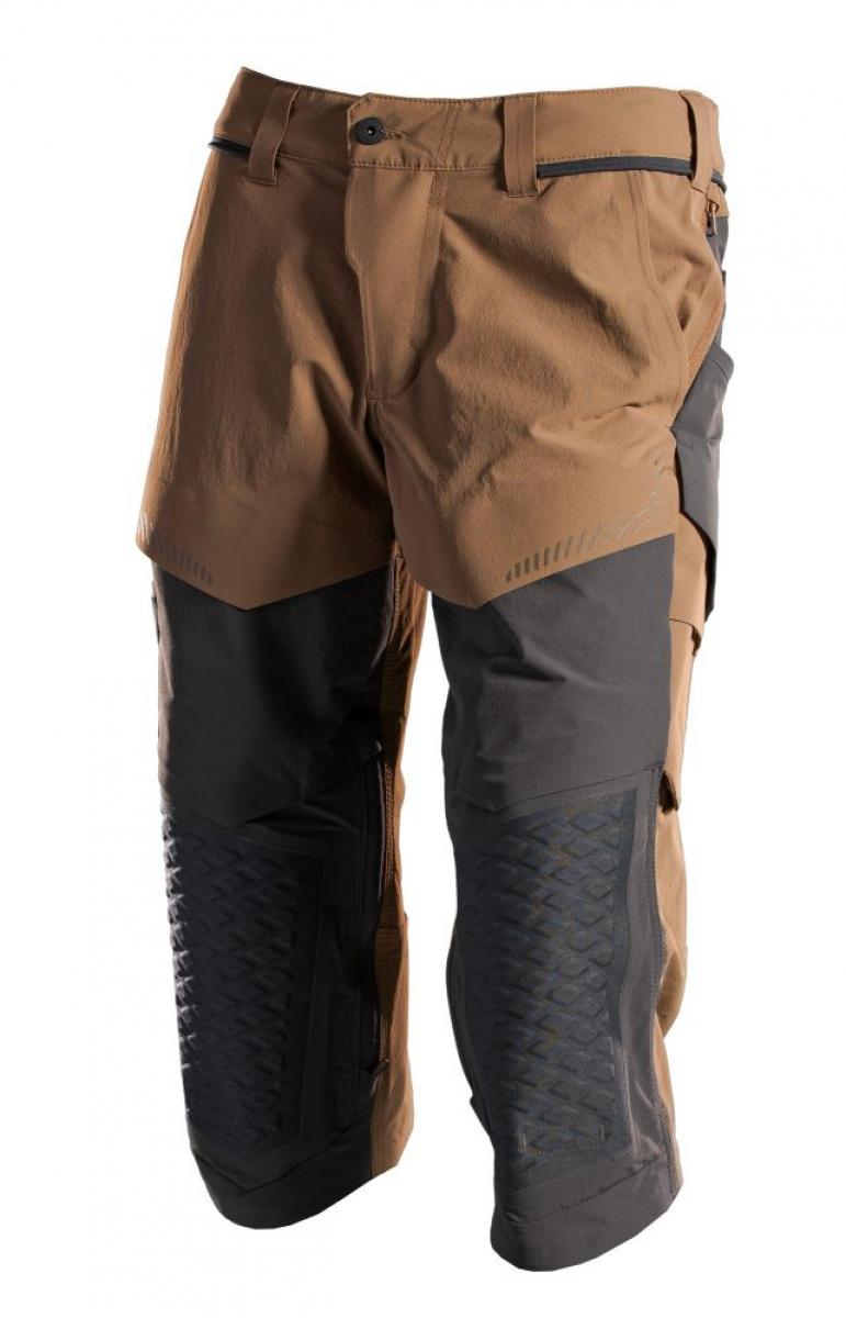 MASCOT- Dreiviertel- Hose mit Knietaschen, Ultimate Stretch, CUSTOMIZED, 180 g/m², nussbraun/ schwarz