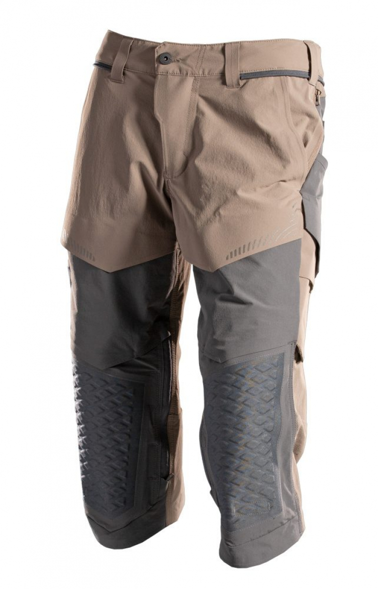 MASCOT- Dreiviertel- Hose mit Knietaschen, Ultimate Stretch, CUSTOMIZED, 180 g/m², dunkel-sandbeige/ anthrazitgrau