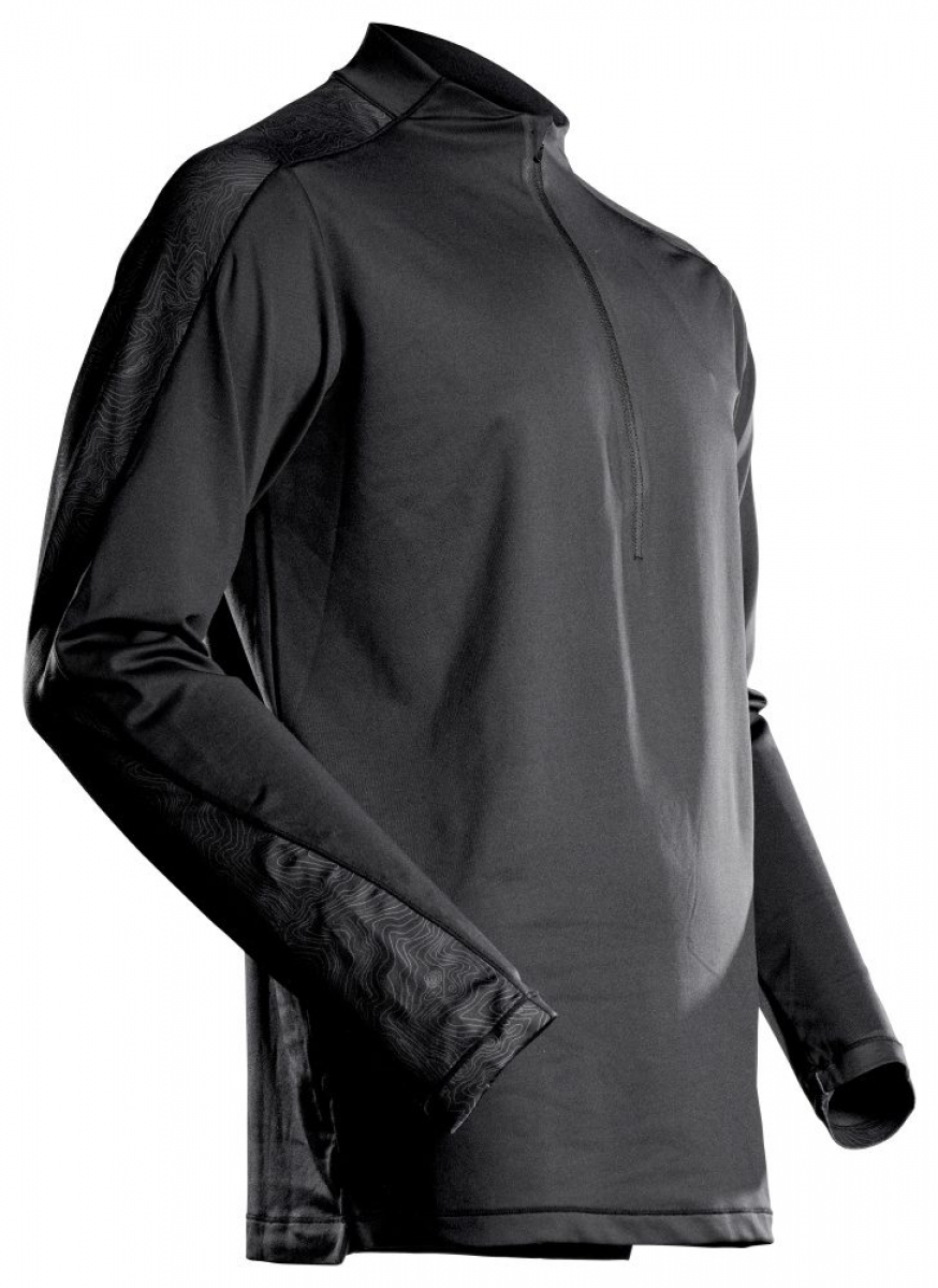 MASCOT- Langarmshirt mit kurzem Reißverschluss, CUSTOMIZED, 210 g/m², schwarz
