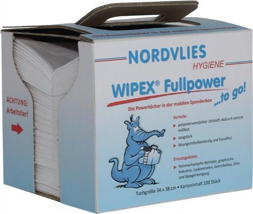 WIPEX-FULLPOWER, Wischtuch TO GO, weiß, Z-Falt., ca. 57 g, Karton á 8 Boxen á 100 Tücher, lösungsmittelbeständig