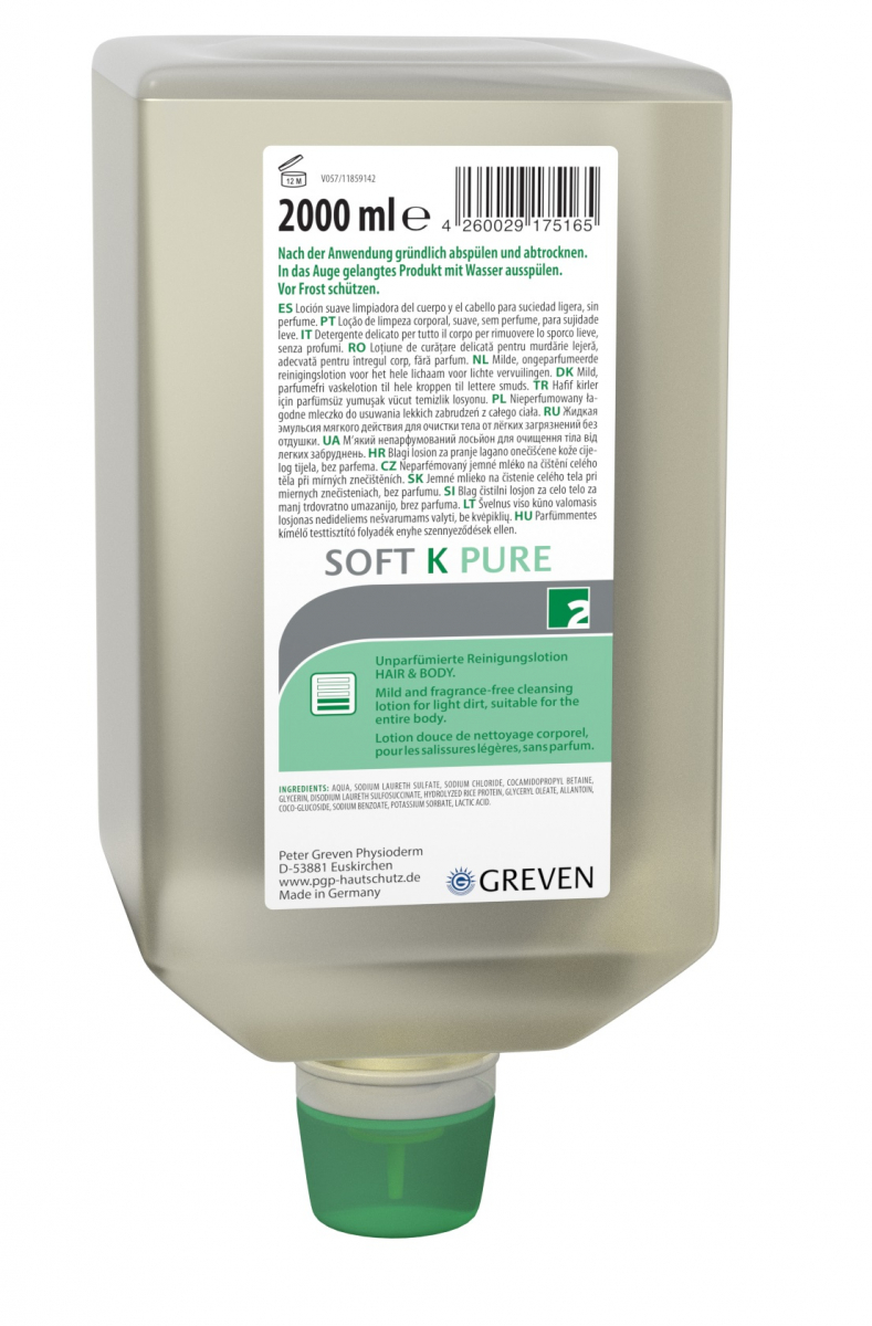 GREVEN-Hygiene, HAUTREINIGUNGSLOTION, Ivraxo Soft K, unparfümiert in 2-L-Varioflaschen