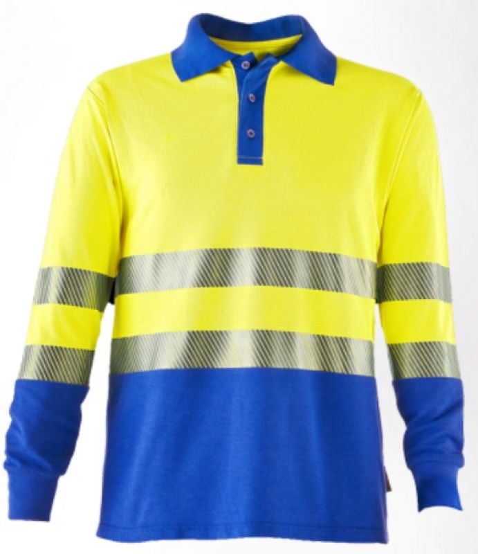 ROFA-Warnschutz, Warn-Schutz-Poloshirt, langarm, Multinormen, ca. 220 g/m, leuchtgelb-kornblau