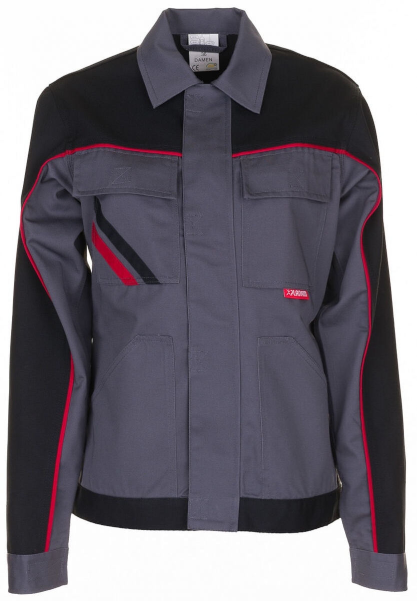 PLANAM-Workwear, Damen-Arbeits-Berufs-Bund-Jacke, MG Highline schiefer/schwarz/rot