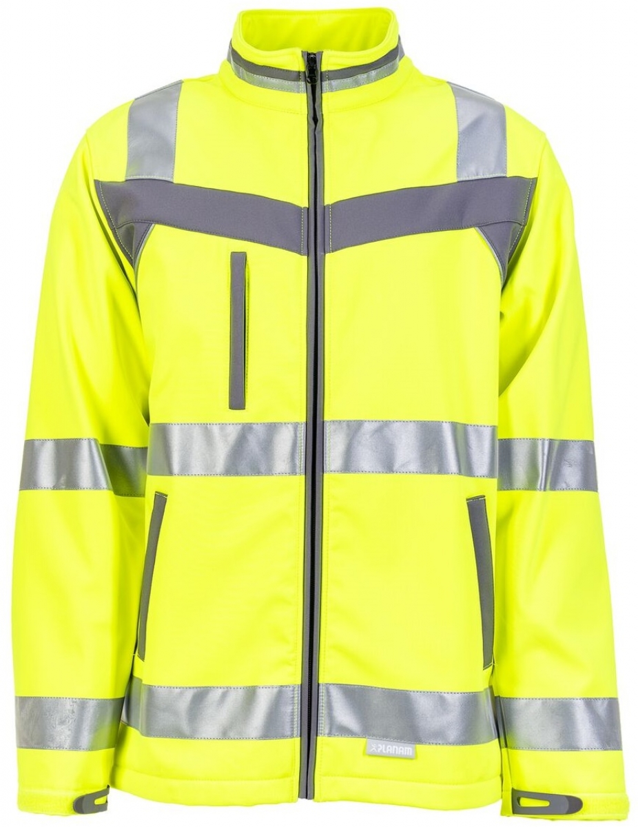 PLANAM-Warnschutz, Warn-Schutz-Softshell-Jacke, Plaline, 320 g/m, gelb/schiefer