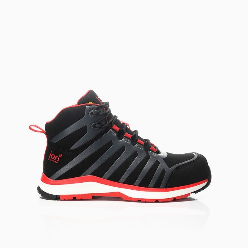 JORI-Sicherheitshalbschuhe, jo_RAPID black-red Mid ESD S3, schwarz/rot