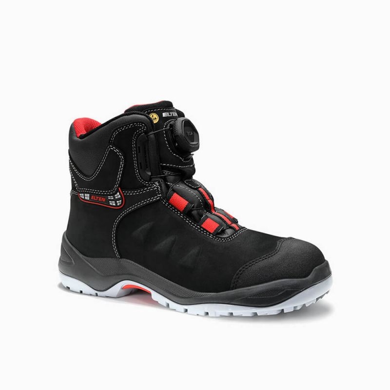 ELTEN-Footwear, S3-Arbeits-Berufs-Sicherheits-Schuhe, Hochschuhe, TILL BOA MID, ESD, schwarz/rot