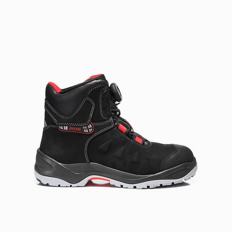 ELTEN-Footwear, S3-Arbeits-Berufs-Sicherheits-Schuhe, Hochschuhe, TILL BOA MID, ESD, schwarz/rot