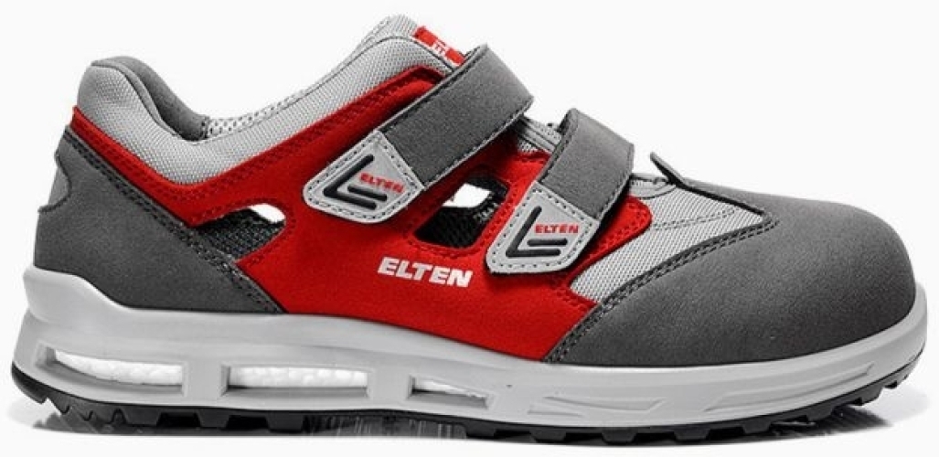 ELTEN-Footwear, S1-WELLMAXX-Arbeits-Berufs-Sicherheits-Sandalen, TRAVIS Esay, ESD, grau-rot