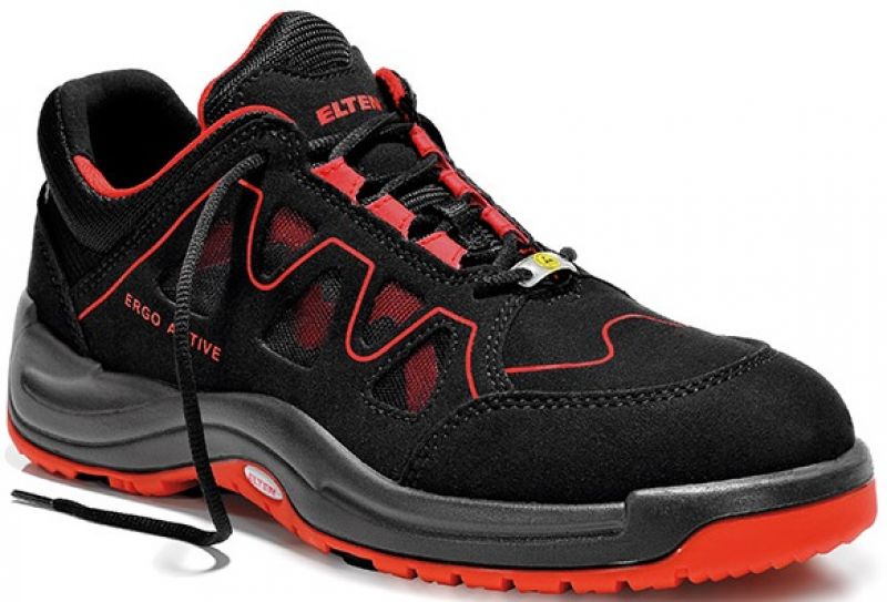 ELTEN-Footwear, S1-Arbeits-Berufs-Sicherheits-Schuhe, Halbschuhe, GRANT RED LOW ESD, Futyp 3, schmale Fuweite, schwarz/rot