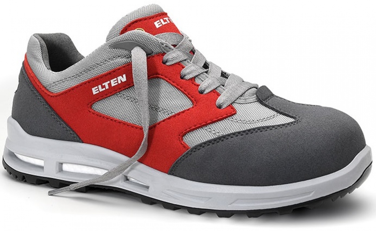 ELTEN-Footwear, S2-WELLMAXX-Arbeits-Berufs-Sicherheits-Schuhe, Halbschuhe, TRAVIS Low, ESD, grau-rot