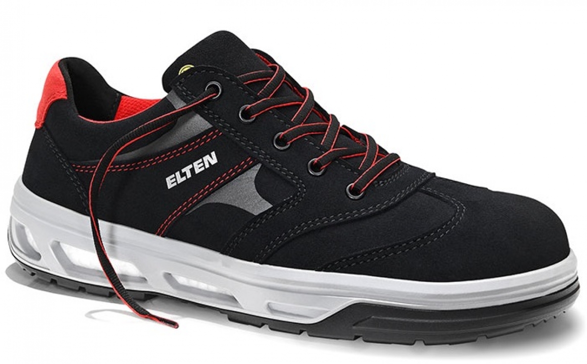 ELTEN-Footwear, S2-Arbeits-Berufs-Sicherheits-Schuhe, Halbschuhe, NED BLACK LOW, ESD, schwarz/rot