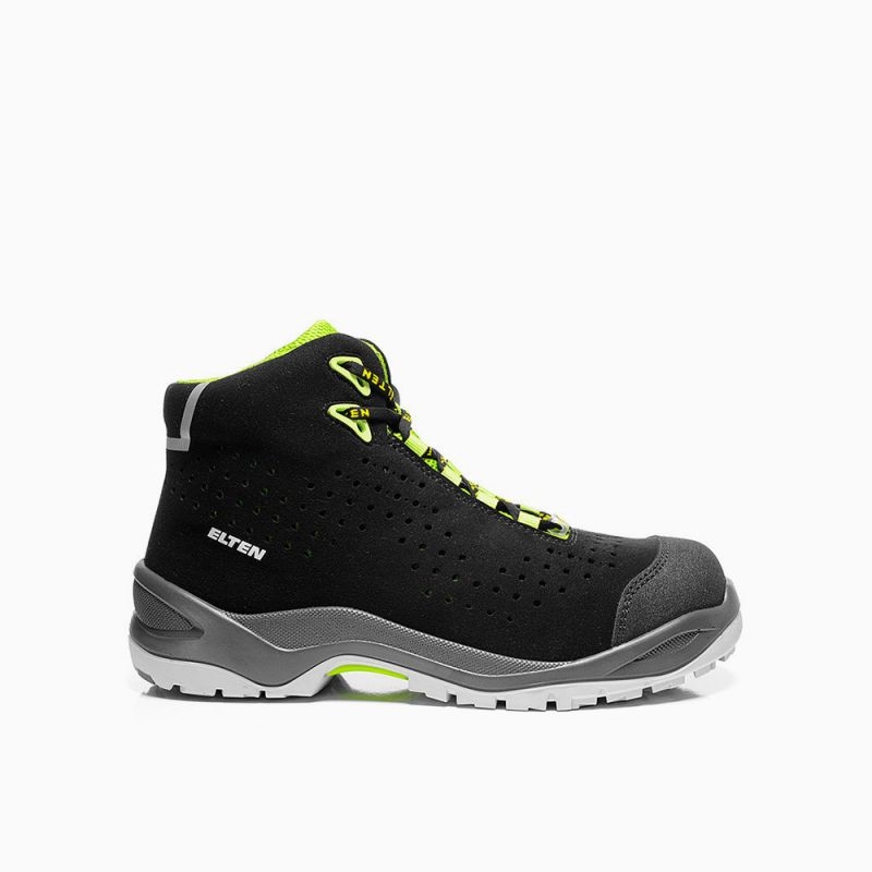 ELTEN-Footwear, S1P-Arbeits-Berufs-Sicherheits-Schuhe, Hochschuhe, IMPULSE GREEN MID ESD, schwarz
