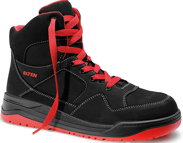 ELTEN-Footwear, S3-Arbeits-Berufs-Sicherheits-Schuhe, Schnürstiefel, Maverick Black-Red Mid, Esd, schwarz/rot