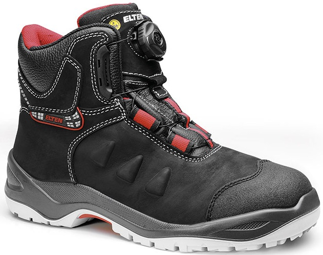 ELTEN-Footwear, S3-Arbeits-Berufs-Sicherheits-Schuhe, Hochschuhe, TILL BOA MID, ESD, schwarz/rot
