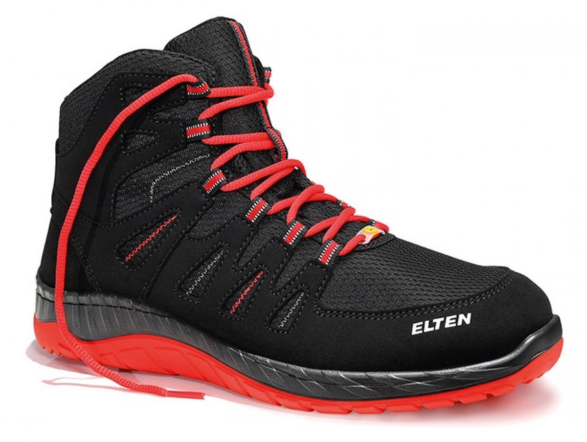 ELTEN-Footwear, S3-Arbeits-Berufs-Sicherheits-Schuhe, Schnrstiefel, MADDOX black-red Mid, ESD, schwarz/rot