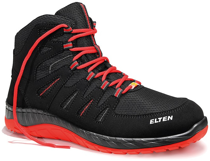 ELTEN-Footwear, S3-Arbeits-Berufs-Sicherheits-Schuhe, Schnrstiefel, MADDOX black-red Mid, ESD, schwarz/rot