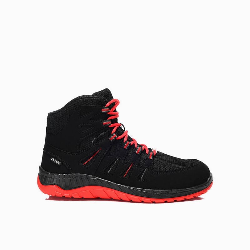 ELTEN-Footwear, S3-Arbeits-Berufs-Sicherheits-Schuhe, Schnürstiefel, MADDOX black-red Mid, ESD, schwarz/rot