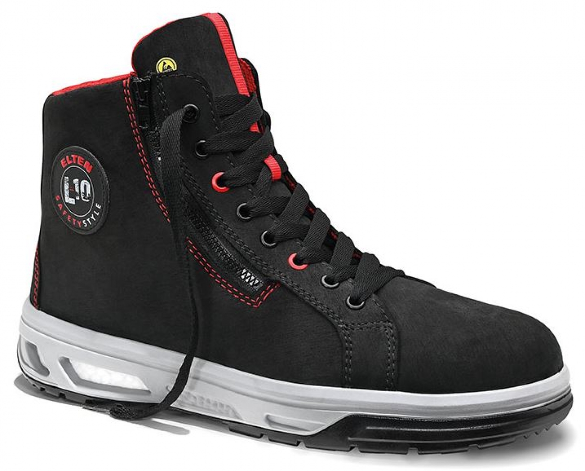 ELTEN-Footwear, S3-Arbeits-Berufs-Sicherheits-Schuhe, Schnrstiefel, NORMAN XX10 Mid, ESD, schwarz/rot