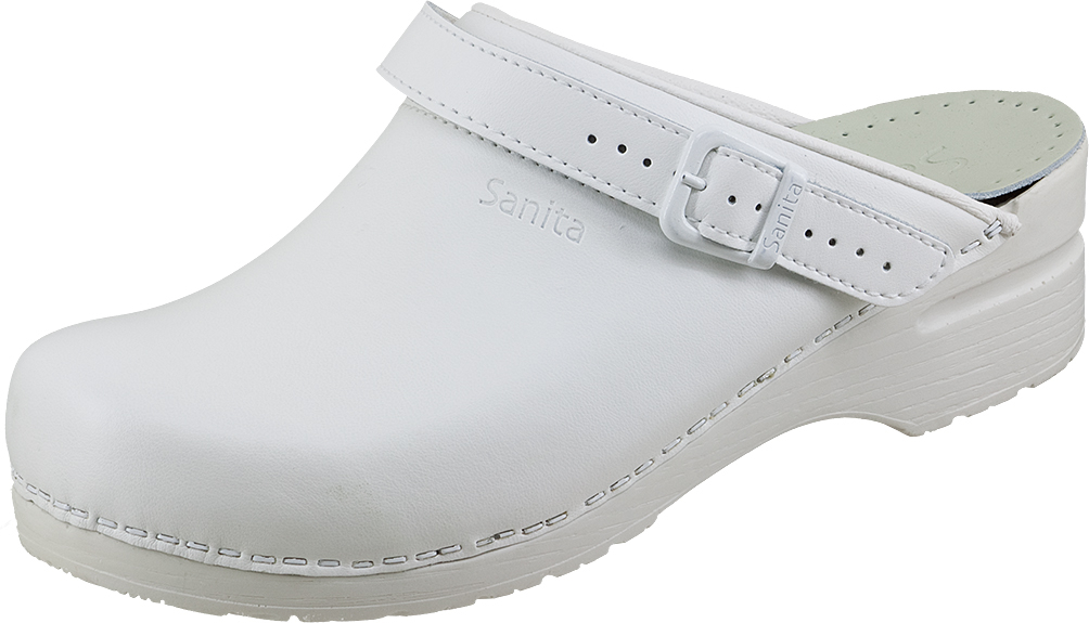 SANITA-Footwear, PU-Clog, Arbeits-Berufs-Sicherheits-Clogs, mit Riemen, wei