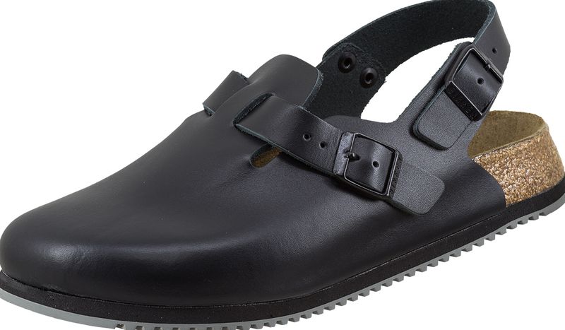 BIRKENSTOCK-Footwear, Arbeits-Berufs-Leder-Pantoletten, hinten mit Riemen, `Tokio`, (061194), schwarz