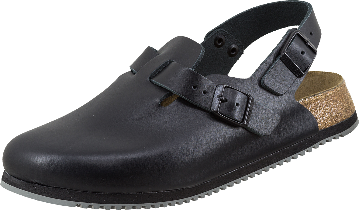 BIRKENSTOCK-Footwear, Arbeits-Berufs-Leder-Pantoletten, hinten mit Riemen, `Tokio`, (061194), schwarz