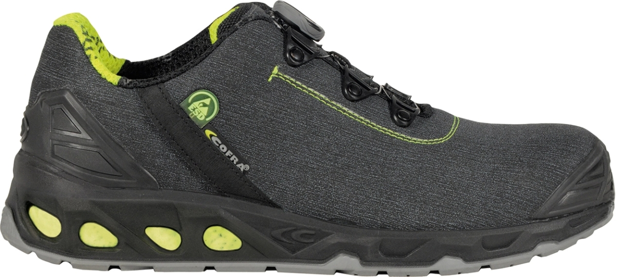 Cofra-LUX ESD S3S FO SR, HALBSCHUH LEDER GRAU/GELBER STOFF/APT SOHLE/ESD (BOA SYSTEM)