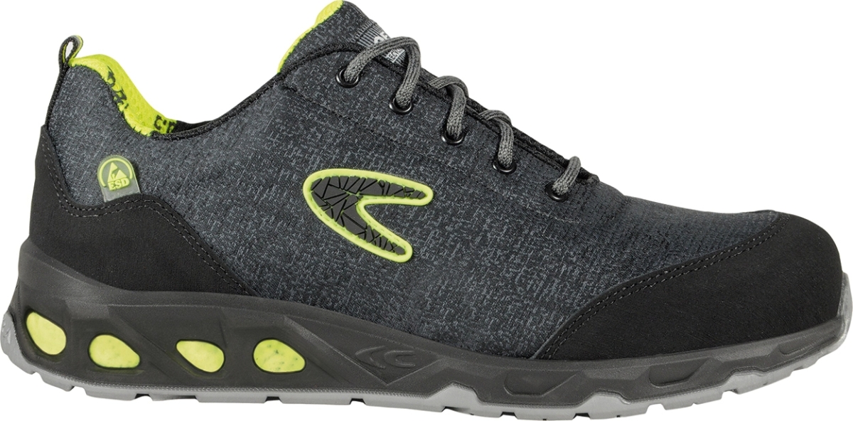 Cofra-EARTH ESD S1PS FO SR, HALBSCHUH GEWEBE GRAU-SCHWARZ/GELBER STOFF/APT ZWISCHENS/ESD